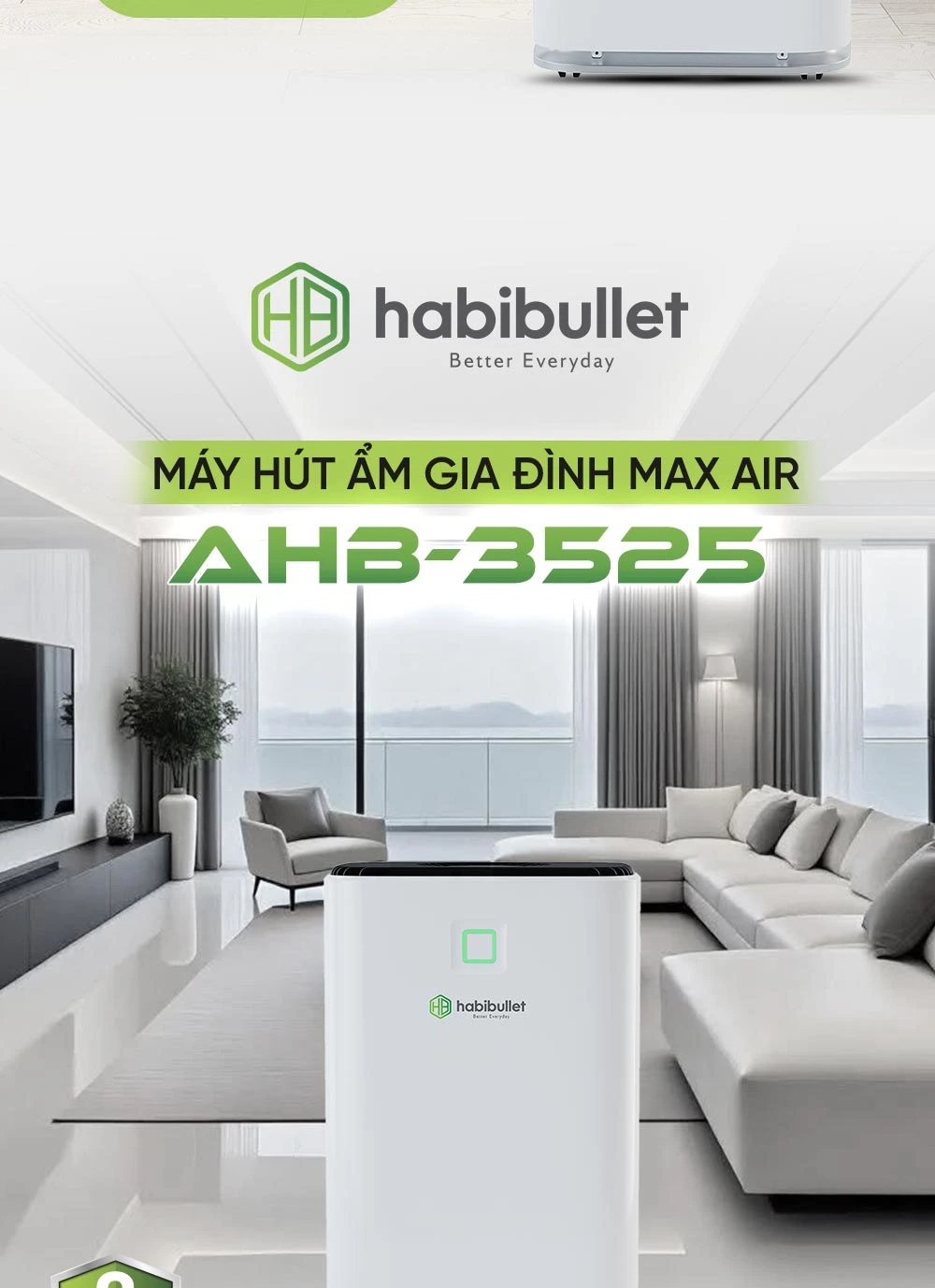 Máy hút ẩm gia đình Habibullet Max Air AHB-3525 45 lít/ngày BH245147 2